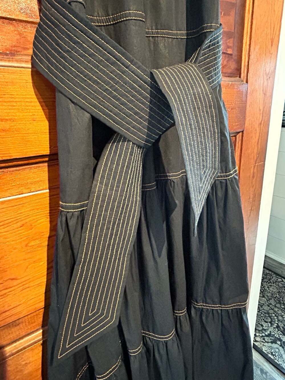 Veronica Beard Jeans Kura Mixed-Media Tiered Midi Dress Black Size S - Picture 3 of 8
